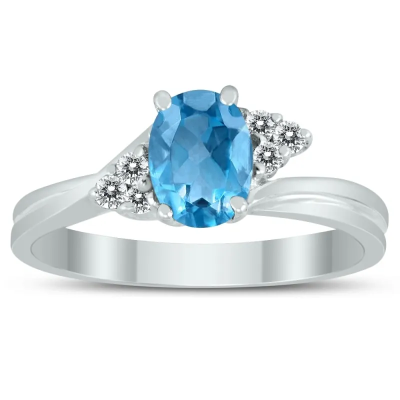 7X5MM Blue Topaz and Diamond Twist Ring in 10K White Gold sold by Zulily