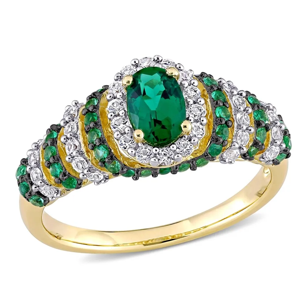 Miadora Sterling Silver Oval Created Emerald & Created White Sapphire Halo Layered Cocktail Ring sold by Zulily