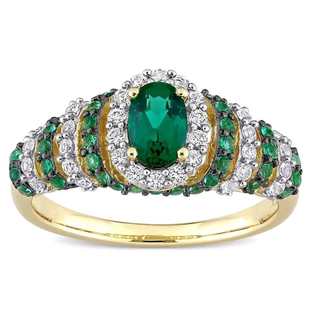 Miadora Sterling Silver Oval Created Emerald & Created White Sapphire Halo Layered Cocktail Ring sold by Zulily product image thumbnail 2
