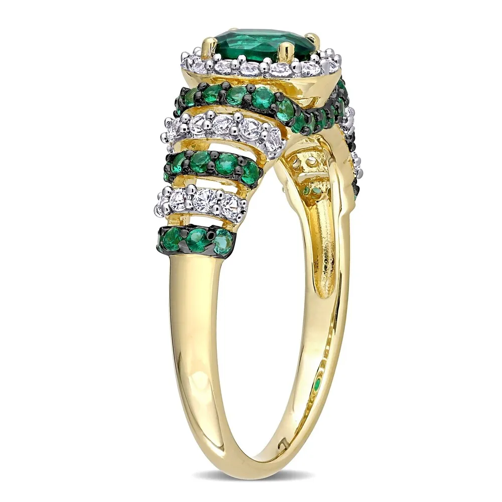 Miadora Sterling Silver Oval Created Emerald & Created White Sapphire Halo Layered Cocktail Ring sold by Zulily product image thumbnail 3