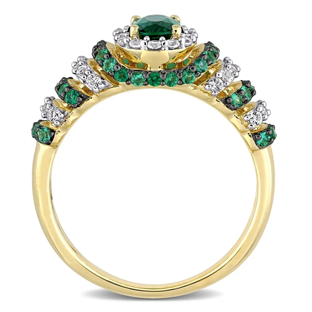 Miadora Sterling Silver Oval Created Emerald & Created White Sapphire Halo Layered Cocktail Ring sold by Zulily product image thumbnail 4