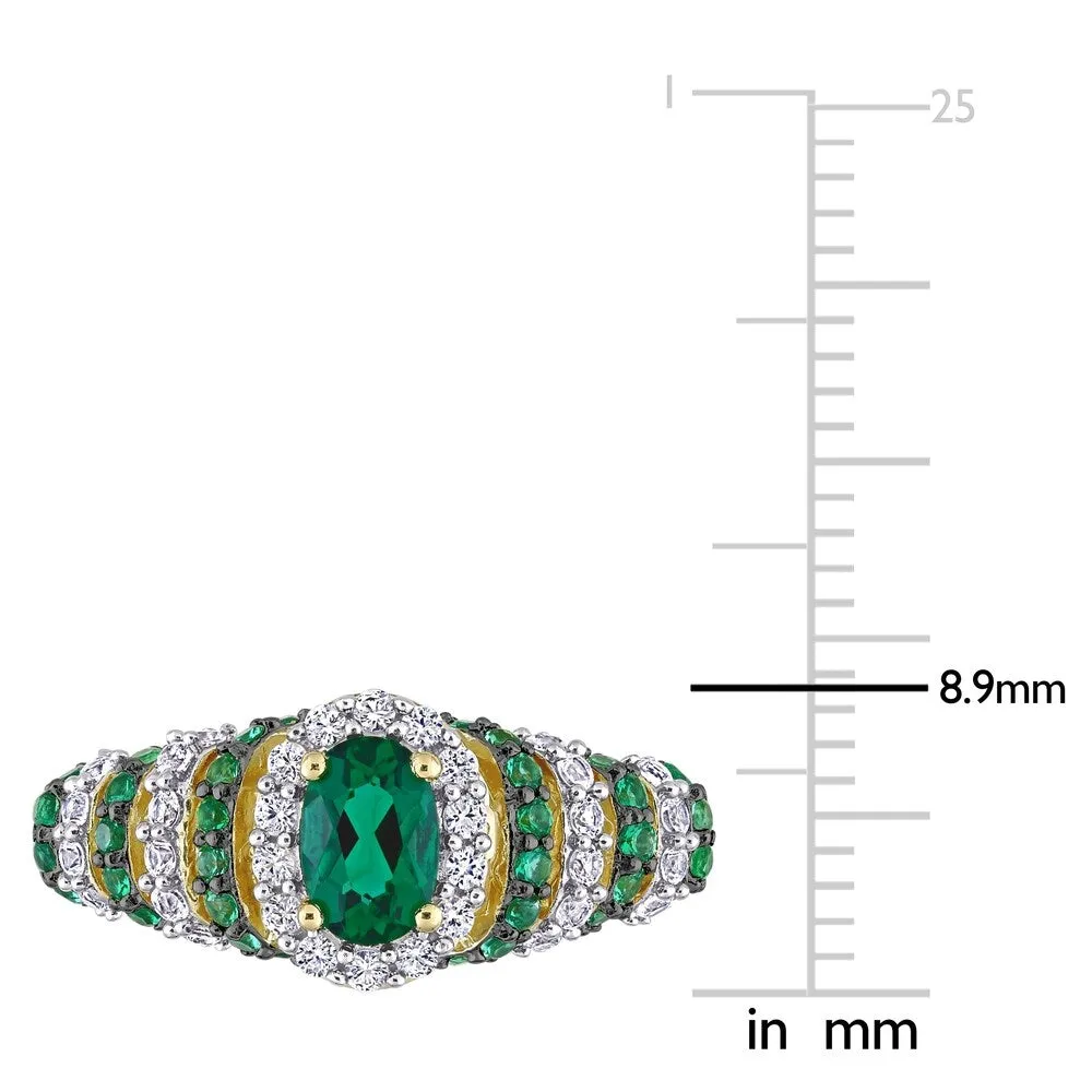 Miadora Sterling Silver Oval Created Emerald & Created White Sapphire Halo Layered Cocktail Ring sold by Zulily product image thumbnail 5