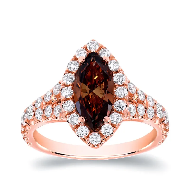 Auriya 18k Rose Gold 1 7/8ct TDW Natural Fancy Brown Marquise Diamond Engagement Ring (SI1-SI2) made by Zulily