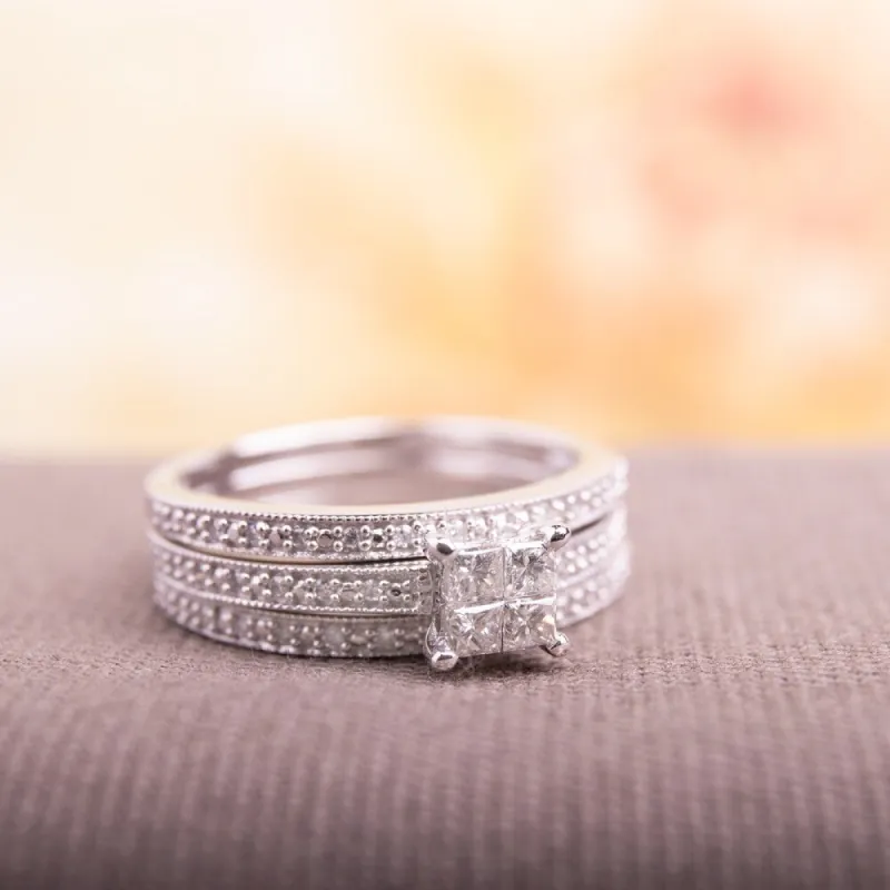 Miadora 10k White Gold 3/8ct TDW Princess Diamond Bridal Ring Set sold by Zulily