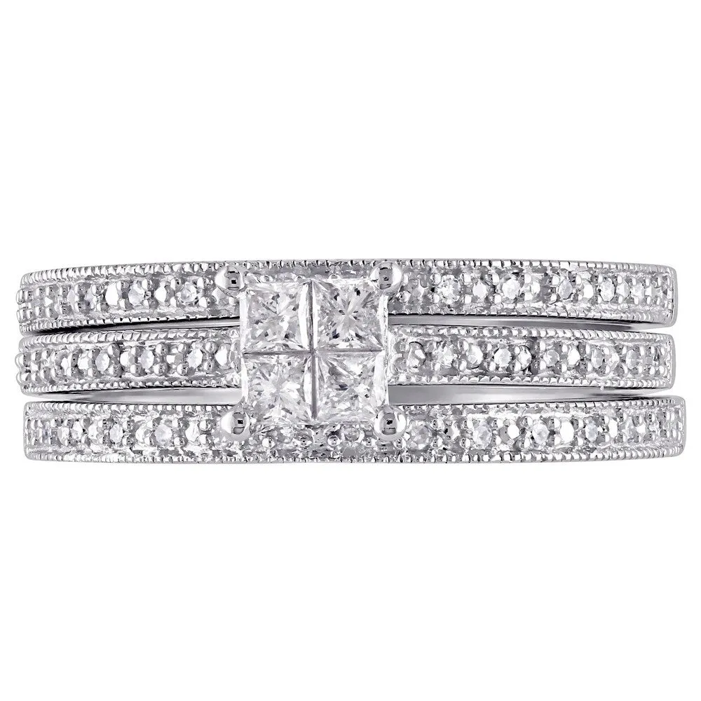 Miadora 10k White Gold 3/8ct TDW Princess Diamond Bridal Ring Set sold by Zulily product image thumbnail 5