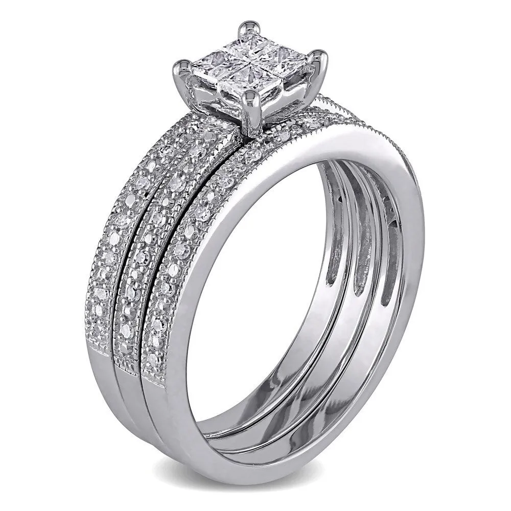 Miadora 10k White Gold 3/8ct TDW Princess Diamond Bridal Ring Set sold by Zulily product image thumbnail 4