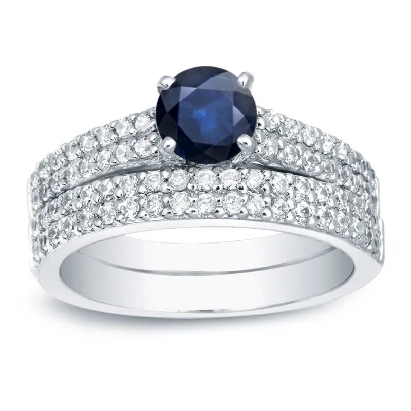 Auriya Platinum 3/4ct Blue Sapphire and 3/4ctw Diamond Engagement Ring Set sold by Zulily
