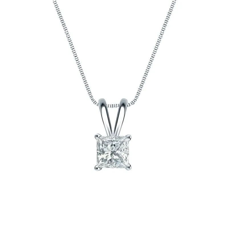 Auriya Platinum 0.60ctw Princess Solitaire Lab Grown Diamond Necklace 4-Prong Basket (H-I VS) - 0.60 sold by Zulily