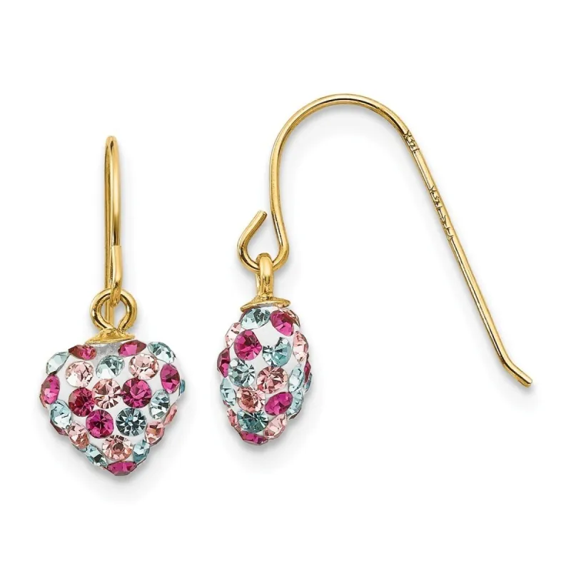 Curata 14k Yellow Gold 18" Multi colored Crystal Love Heart Dangle Earrings - 15x6mm sold by Zulily