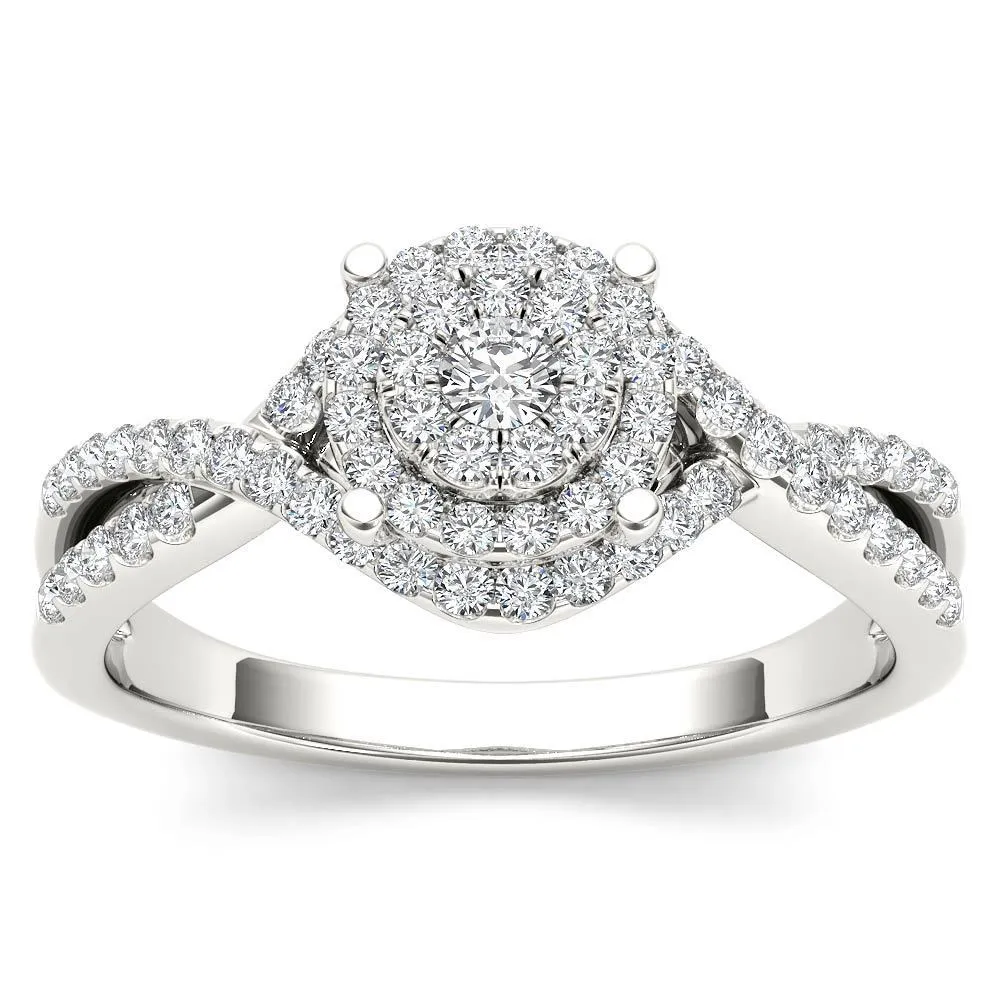 De Couer IGI Certified 10k White Gold 1/2ct TDW Diamond Double Halo Engagement Ring sold by Zulily