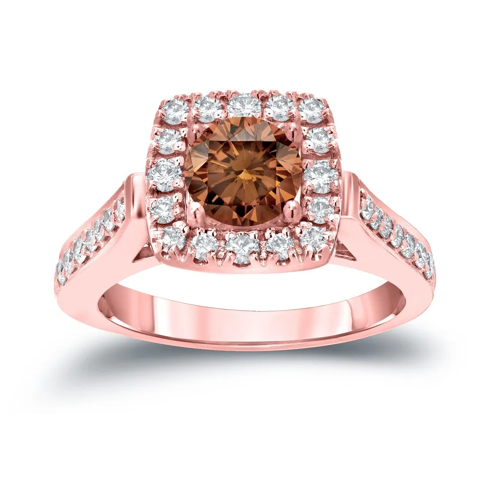 Round 7/8ct TDW Brown Diamond Halo Engagement Ring in 14k Gold by Auriya sold by Zulily product image thumbnail 3