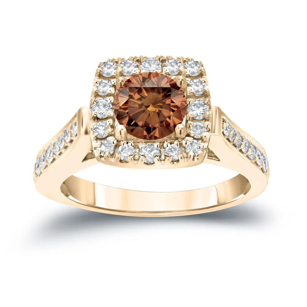Round 7/8ct TDW Brown Diamond Halo Engagement Ring in 14k Gold by Auriya sold by Zulily product image thumbnail 2