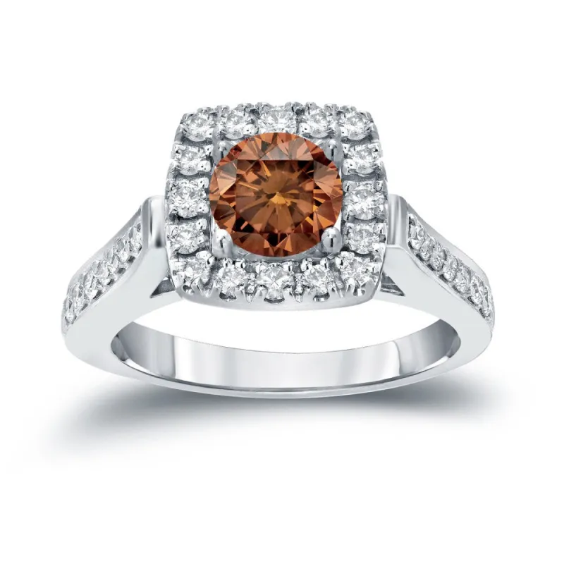Round 7/8ct TDW Brown Diamond Halo Engagement Ring in 14k Gold by Auriya sold by Zulily