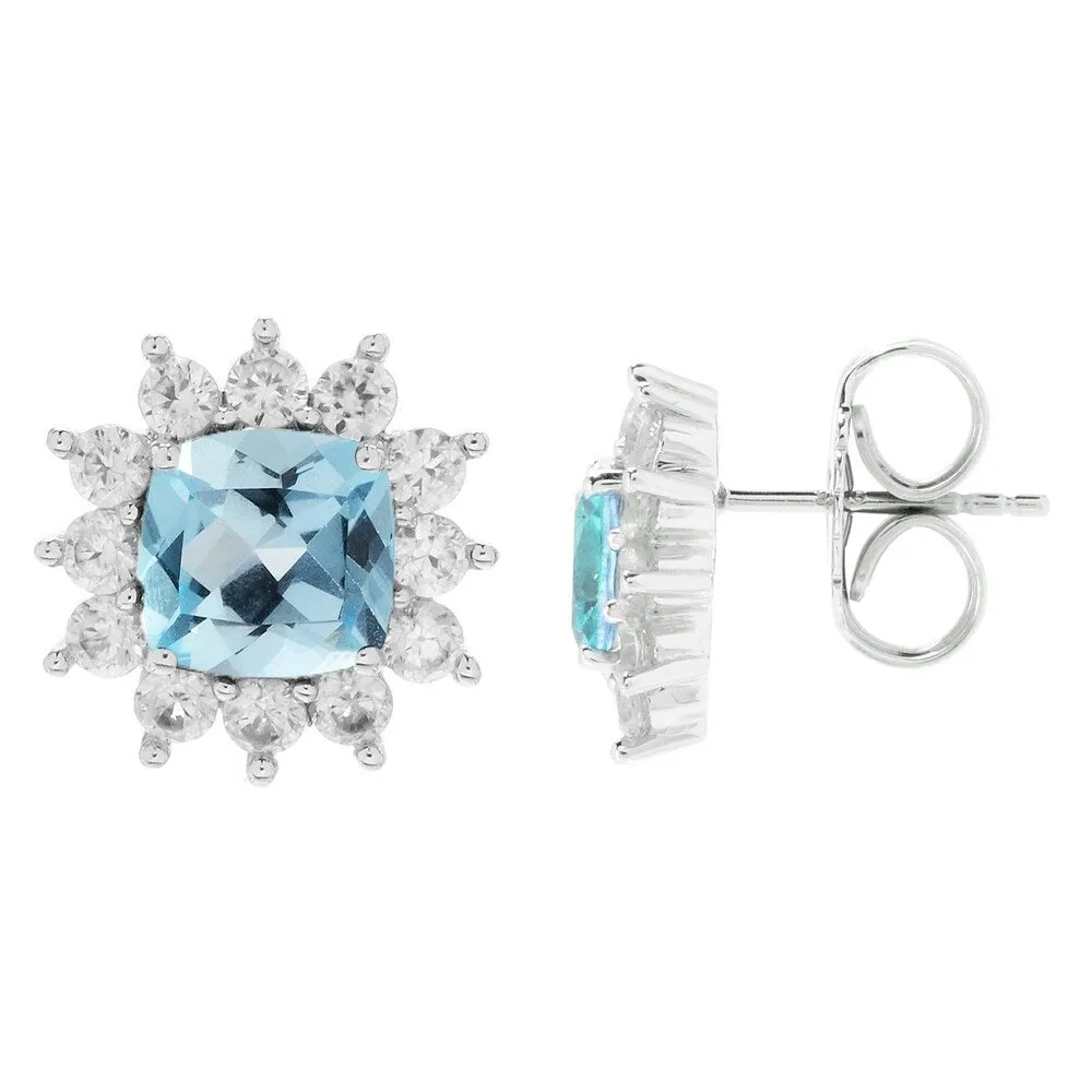 V3 Jewelry Sterling Silver with Cushion Cut Natural Sky Blue Topaz and White Zircon Halo Stud Earring sold by Zulily product image thumbnail 2