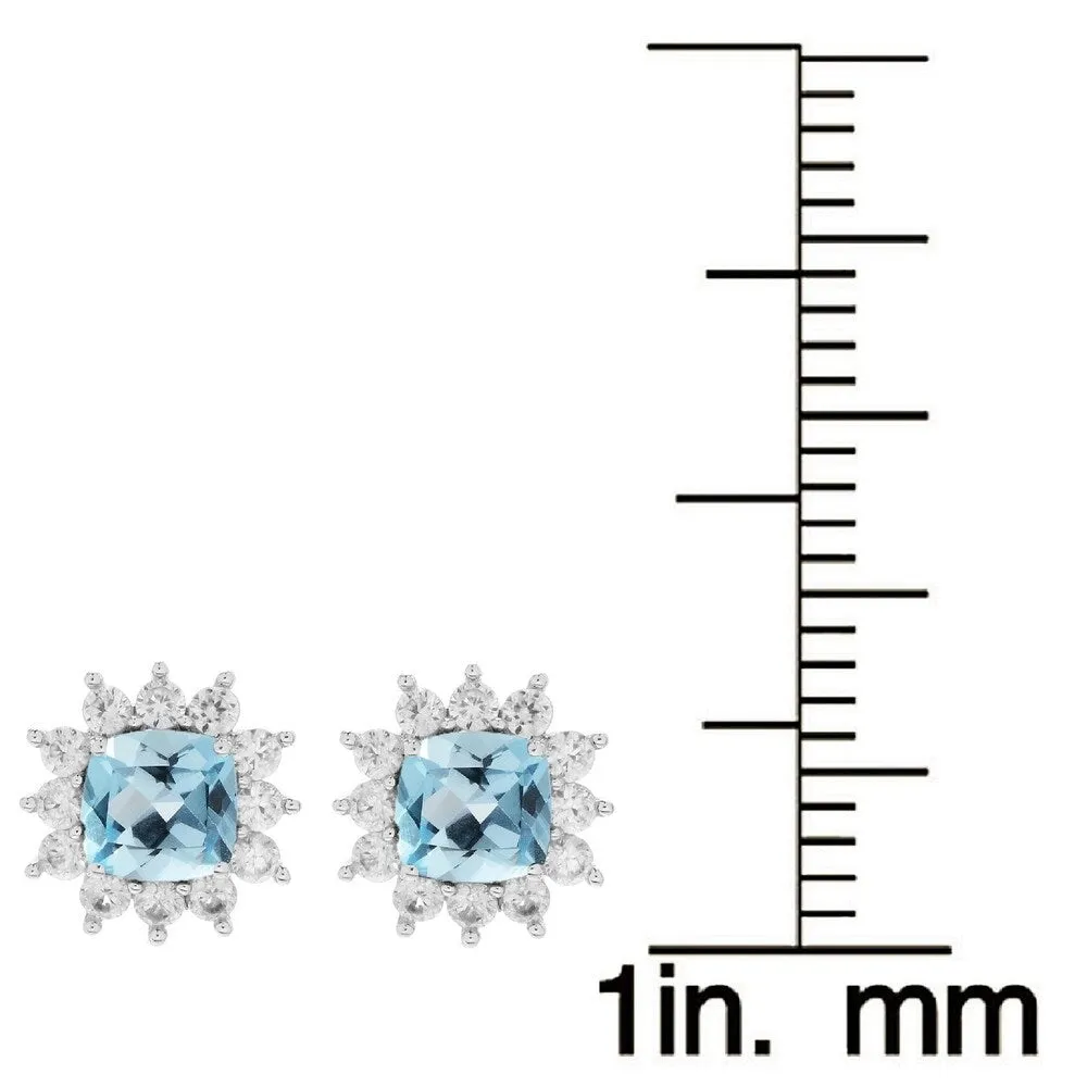 V3 Jewelry Sterling Silver with Cushion Cut Natural Sky Blue Topaz and White Zircon Halo Stud Earring sold by Zulily product image thumbnail 3