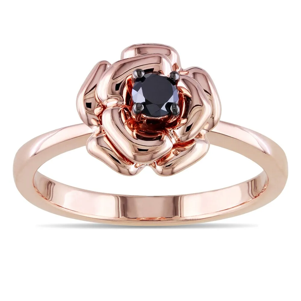 Miadora Rose Plated Silver 1/4ct TDW Black Diamond Flower Ring sold by Zulily product image thumbnail 5