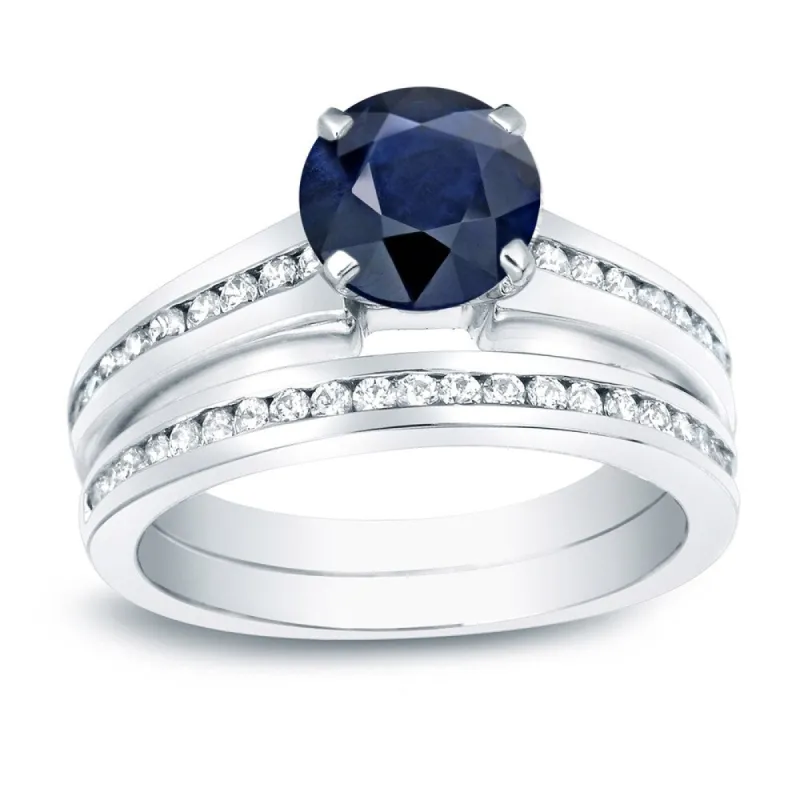 Auriya Platinum 1ct Blue Sapphire and 1ct Diamond Engagement Ring Set sold by Zulily