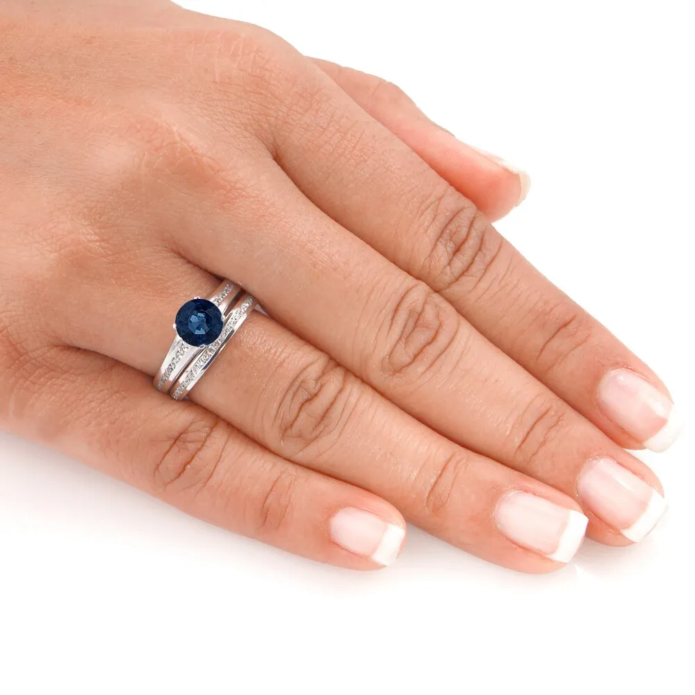 Auriya Platinum 1ct Blue Sapphire and 1ct Diamond Engagement Ring Set sold by Zulily product image thumbnail 4
