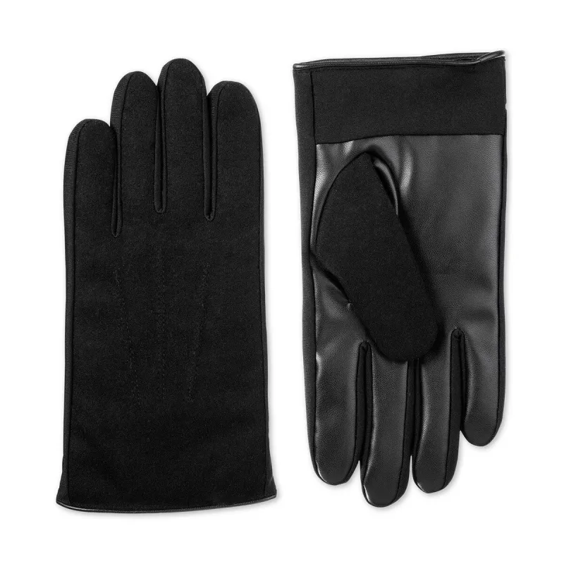 Isotoner Signature Mens Sleek Heat Faux Leather Plaid Driving Gloves Black Size Medium made by Zulily