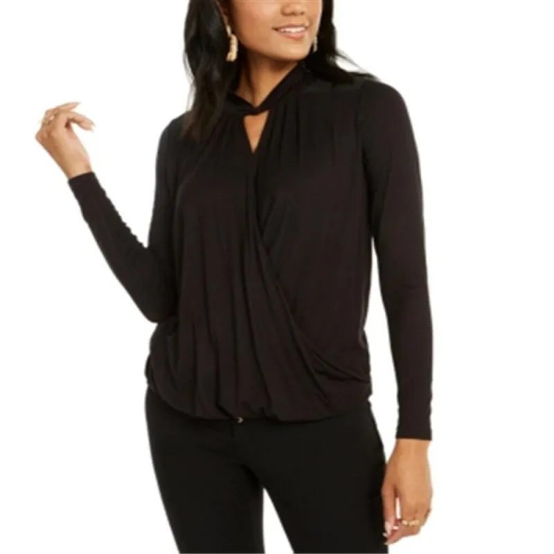Thalia Sodi Women's Twist Neck Crossover Top Black Size Small sold by Zulily