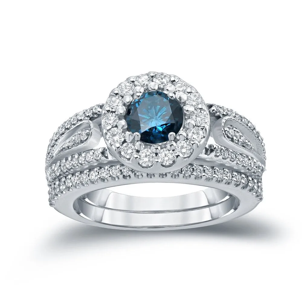 Auriya 1 3/5ctw Blue Halo Diamond Engagement Ring Set 14k Gold sold by Zulily