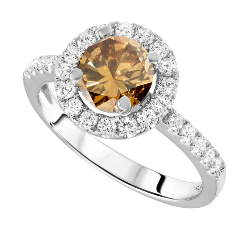 Sterling Silver with Genuine Champagne Diamond and Natural White Topaz Halo Ring - Brown sold by Zulily