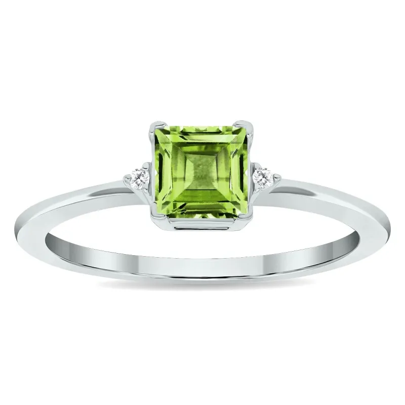 Women's Princess Cut Peridot and Diamond Classic Band in 10K White Gold sold by Zulily