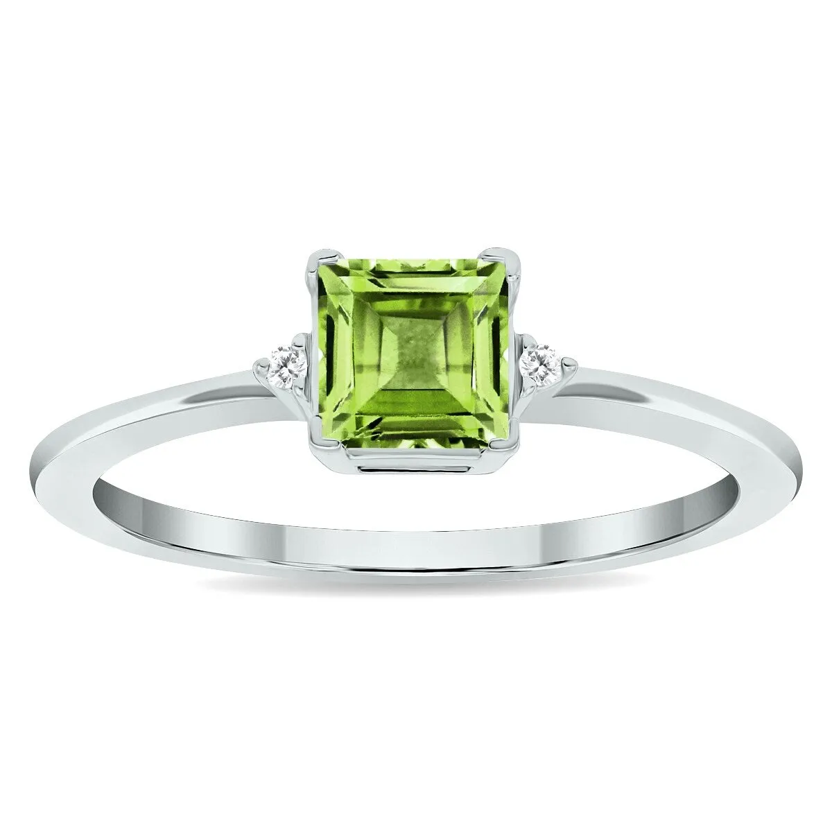 Women's Princess Cut Peridot and Diamond Classic Band in 10K White Gold sold by Zulily