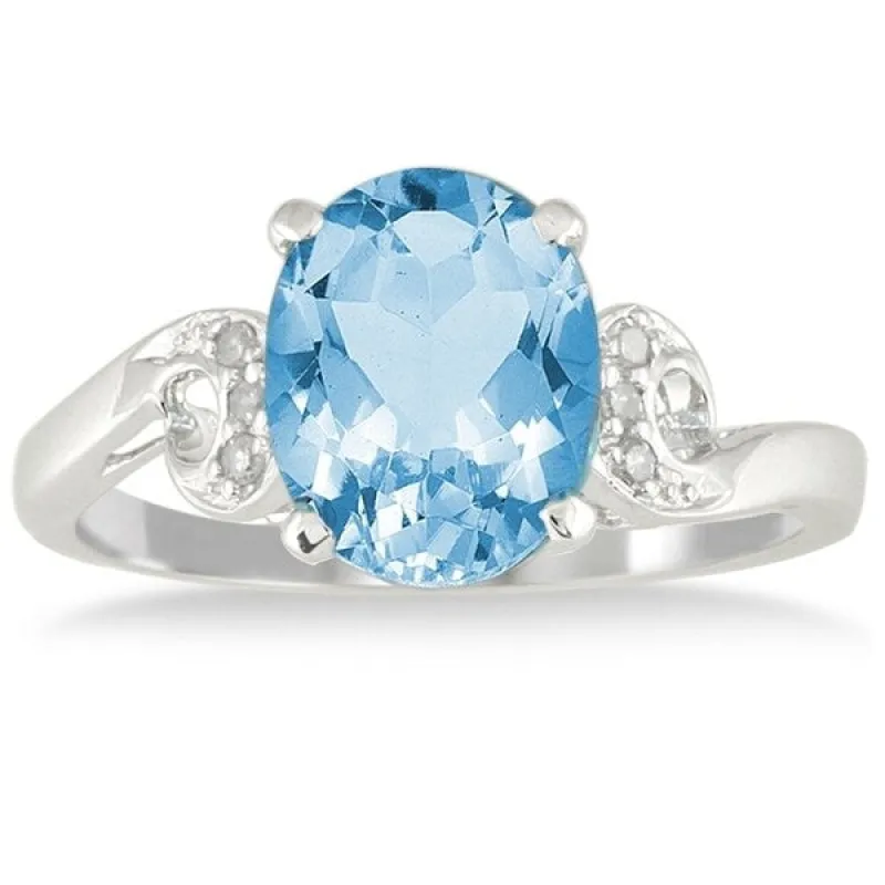 3 1/4 Carat Oval Blue Topaz and Diamond Ring in 10K White Gold sold by Zulily