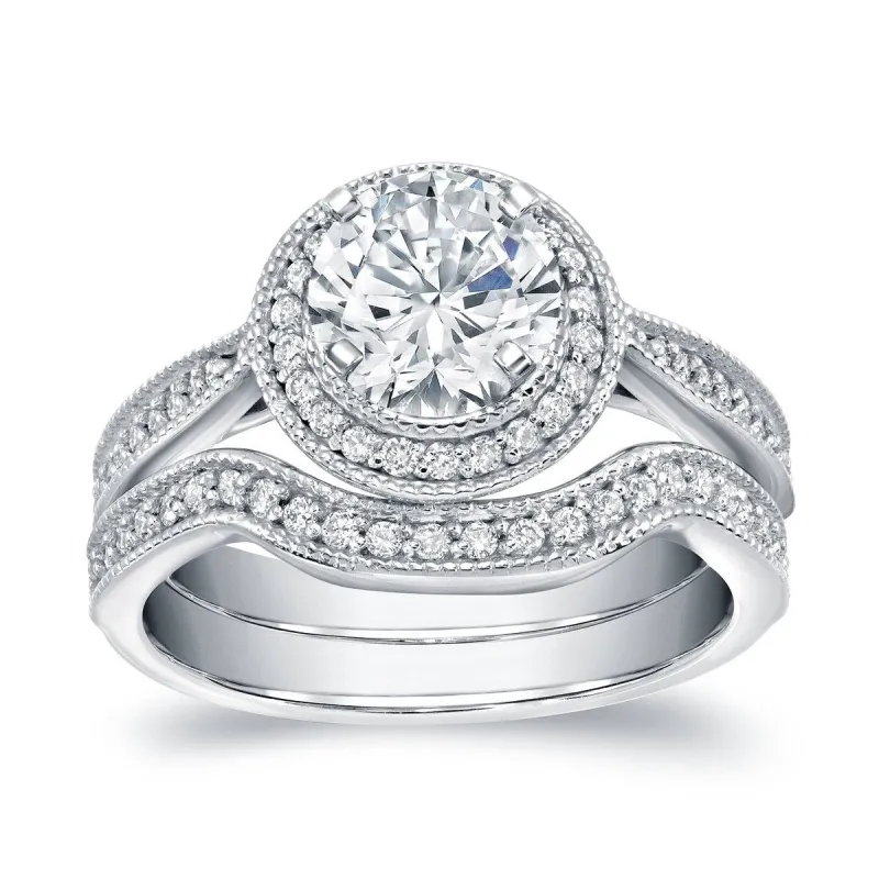 Auriya 14k Gold 1 3/5ctw Vintage Diamond Halo Engagement Ring Set sold by Zulily