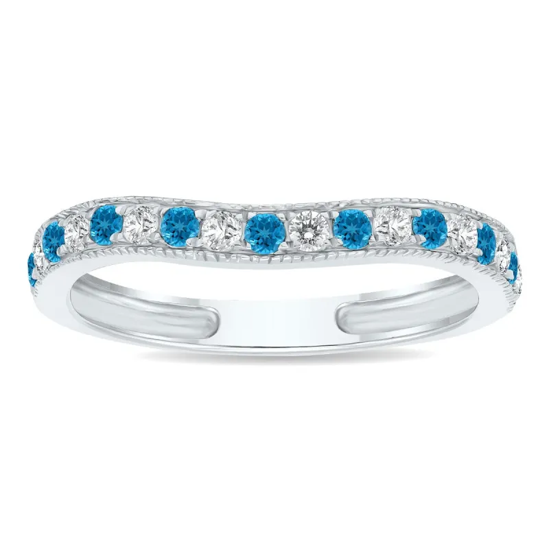 Blue Topaz and Diamond Channel Set Wedding Band in 10K White Gold sold by Zulily
