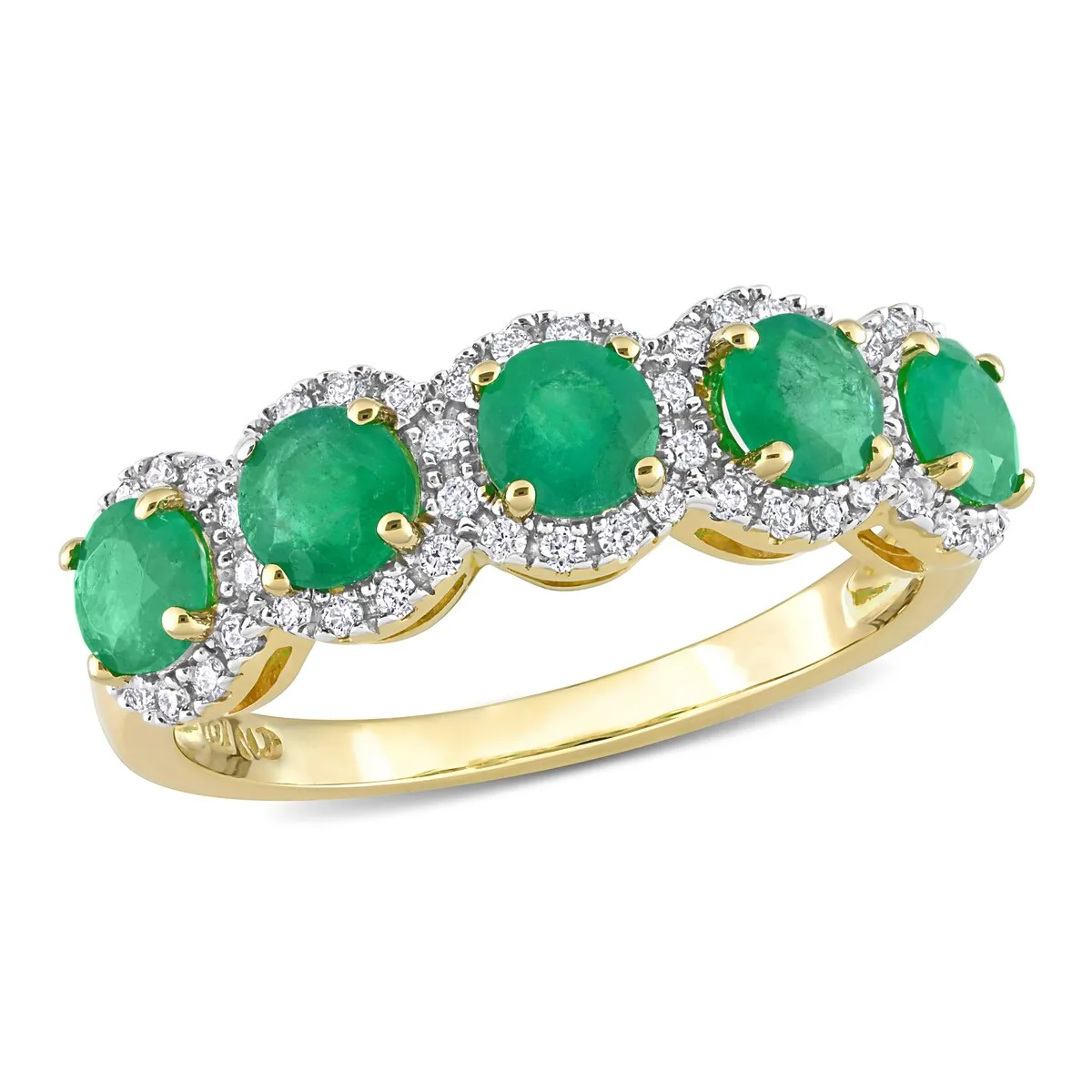 Miadora Emerald and 1/5ct TDW Diamond 5-Stone Halo Semi-Eternity Band Ring in 14k Yellow Gold sold by Zulily product image thumbnail 2