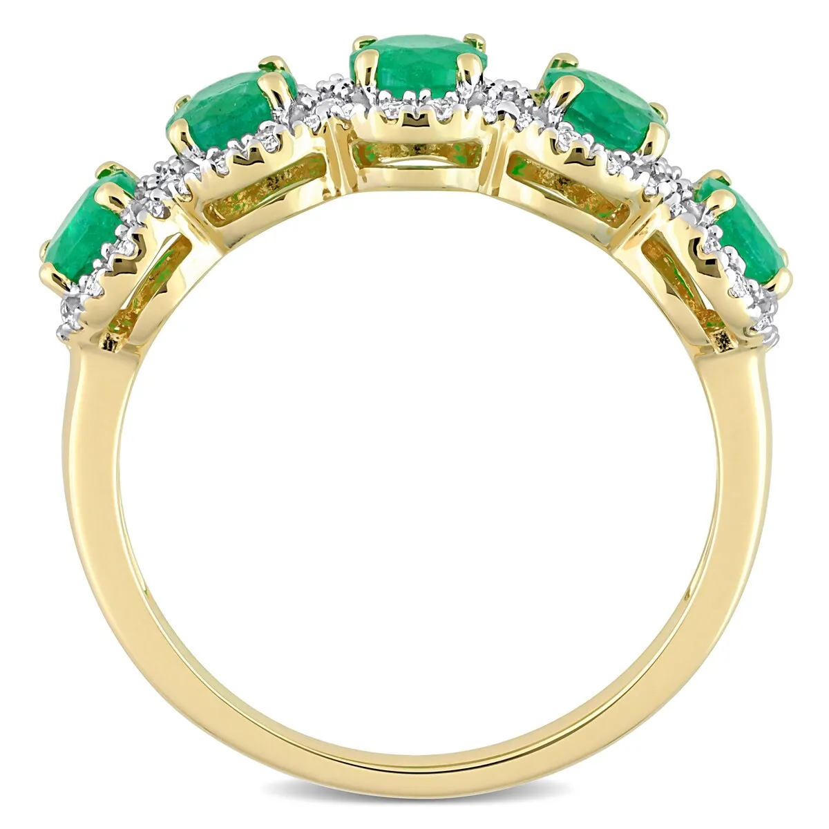 Miadora Emerald and 1/5ct TDW Diamond 5-Stone Halo Semi-Eternity Band Ring in 14k Yellow Gold sold by Zulily product image thumbnail 5