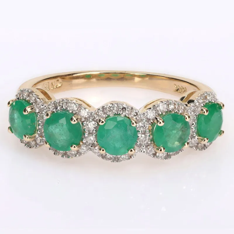 Miadora Emerald and 1/5ct TDW Diamond 5-Stone Halo Semi-Eternity Band Ring in 14k Yellow Gold sold by Zulily
