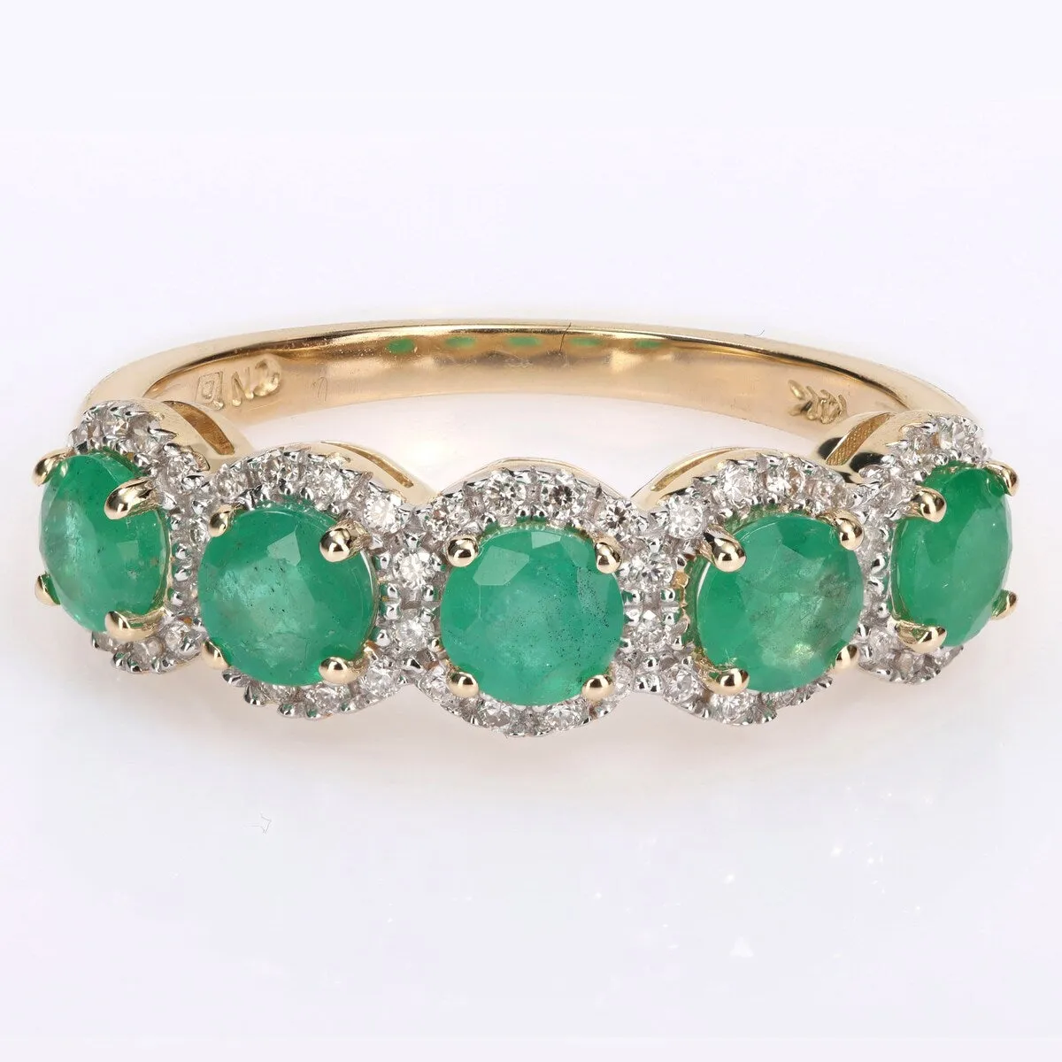 Miadora Emerald and 1/5ct TDW Diamond 5-Stone Halo Semi-Eternity Band Ring in 14k Yellow Gold sold by Zulily