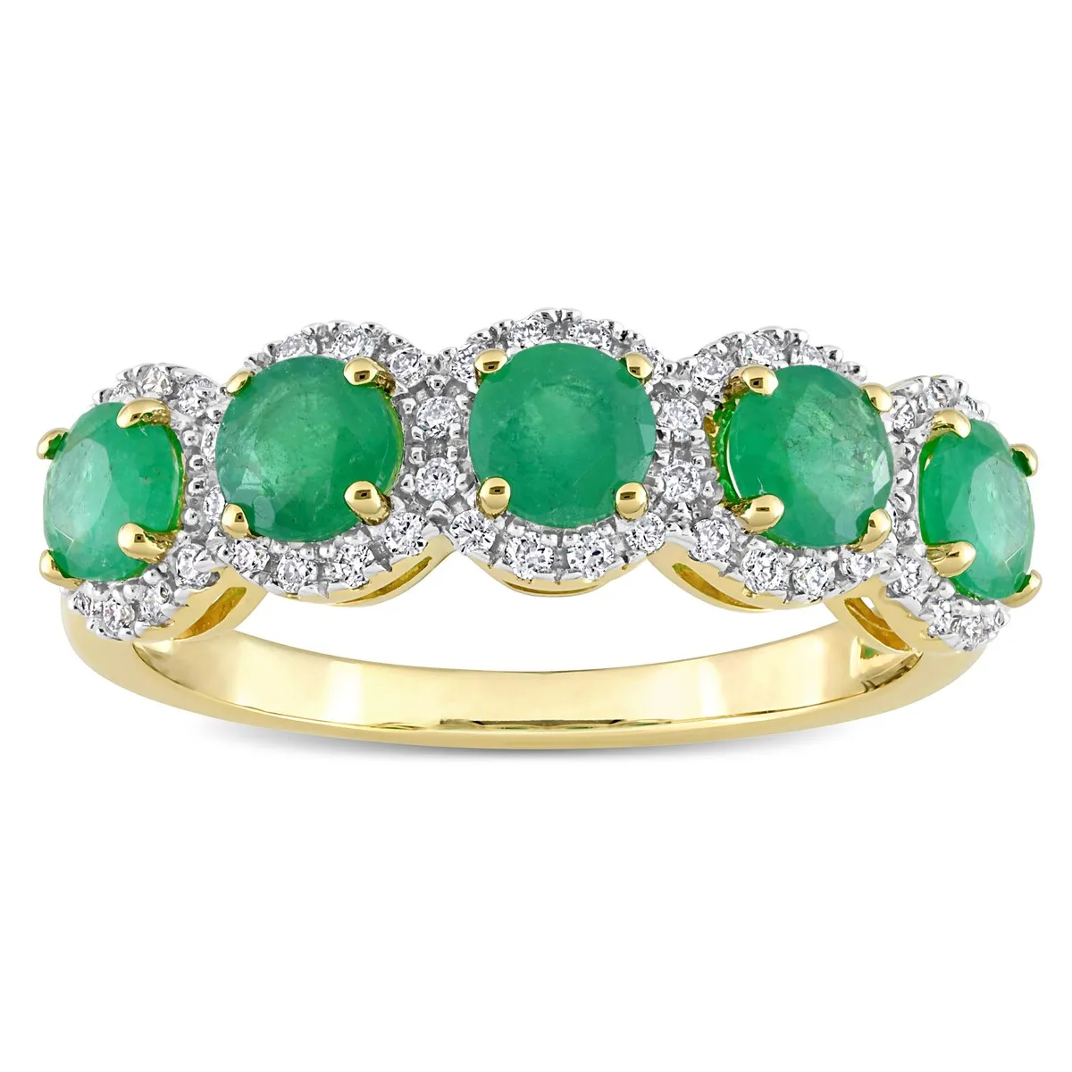 Miadora Emerald and 1/5ct TDW Diamond 5-Stone Halo Semi-Eternity Band Ring in 14k Yellow Gold sold by Zulily product image thumbnail 3