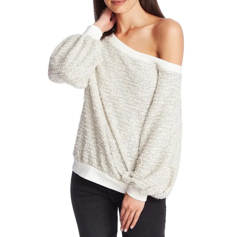 1.STATE Women's Off Shoulder Sparkle Eyelash Sweatshirt White sold by Zulily
