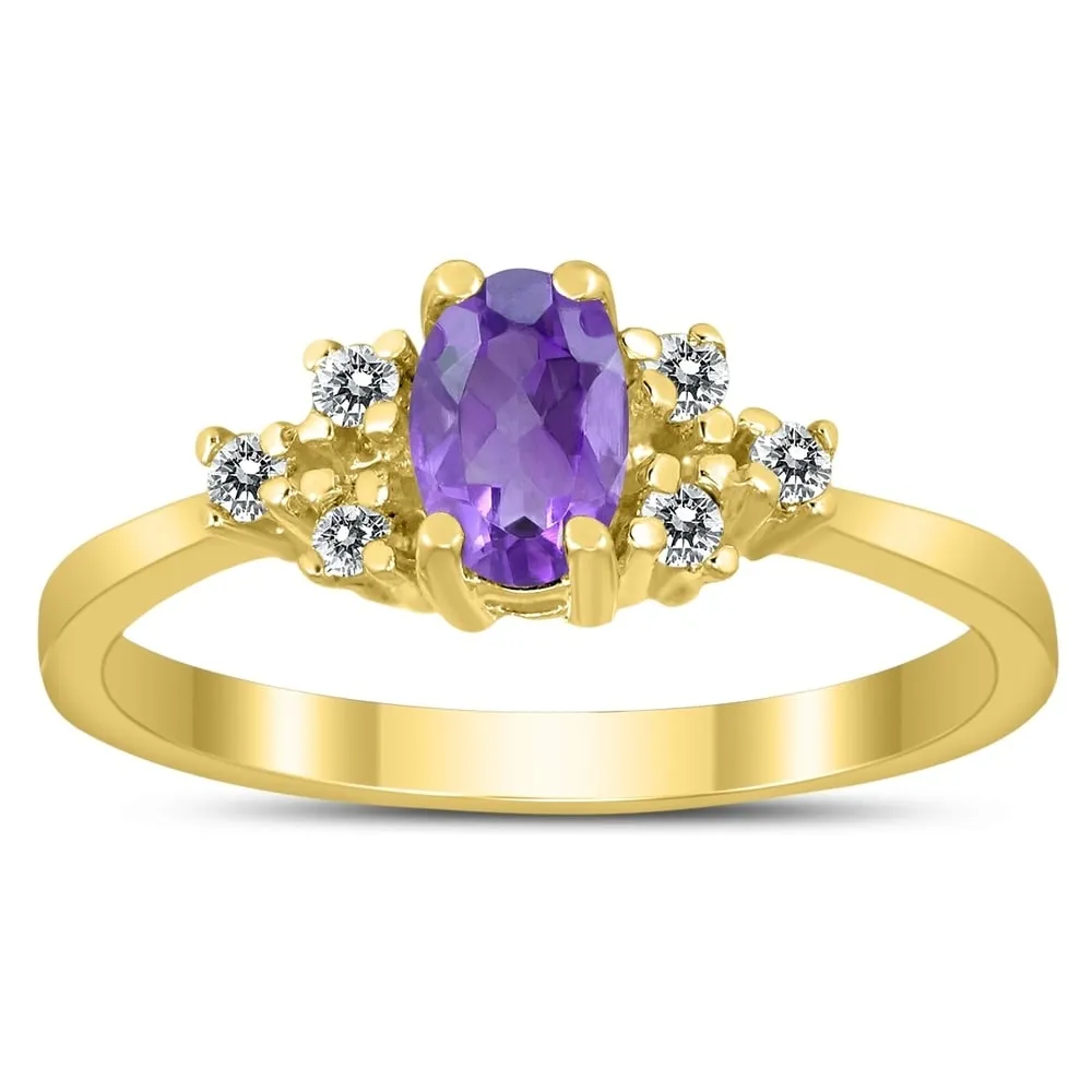 6X4MM Amethyst and Diamond Regal Ring in 10K Yellow Gold sold by Zulily
