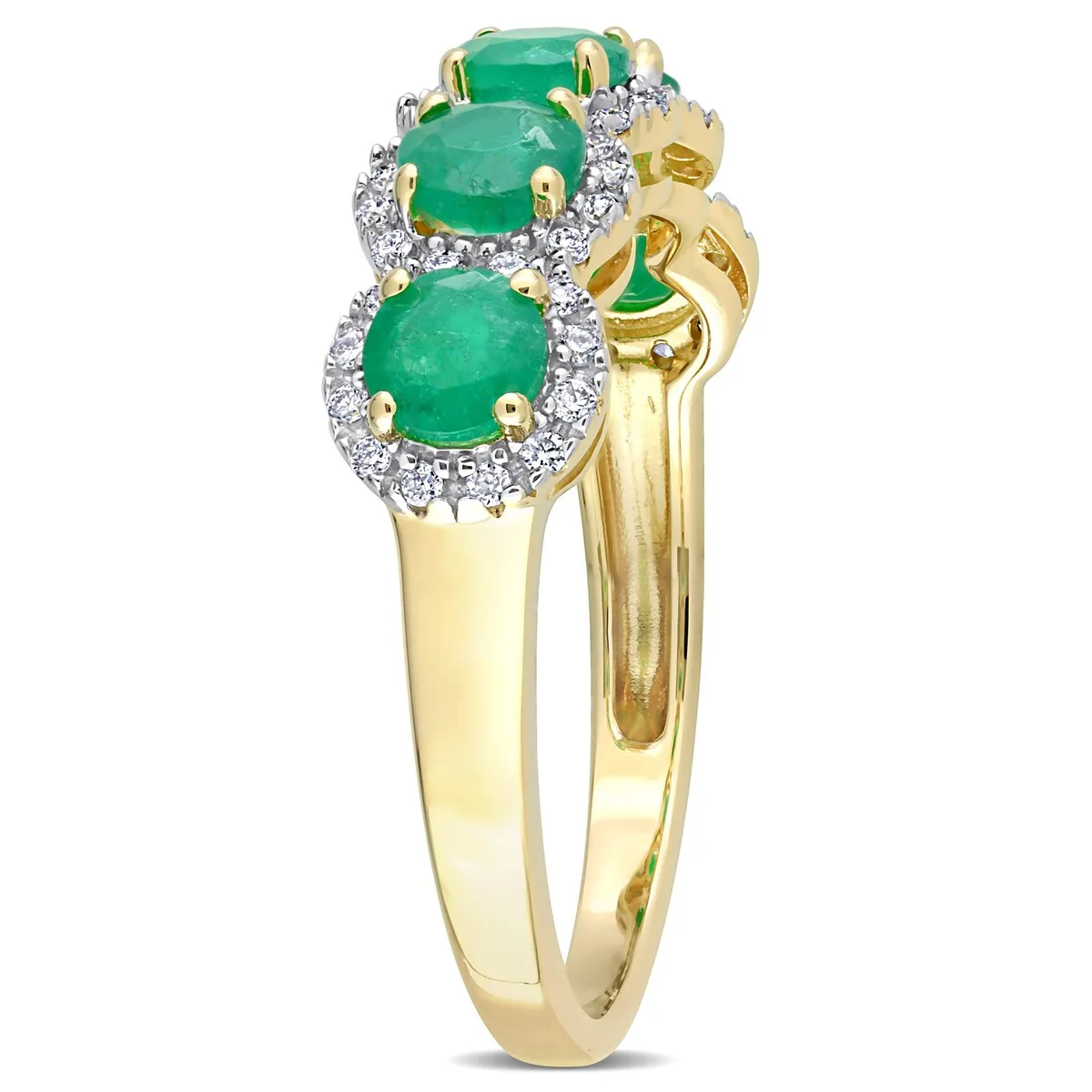 Miadora Emerald and 1/5ct TDW Diamond 5-Stone Halo Semi-Eternity Band Ring in 14k Yellow Gold sold by Zulily product image thumbnail 4