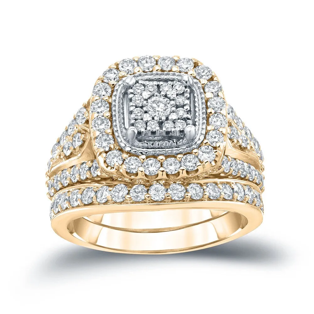 14k Gold 1 1/2ct TDW Vintage Inspired Diamond Halo Engagement Ring Set by Auriya sold by Zulily product image thumbnail 2