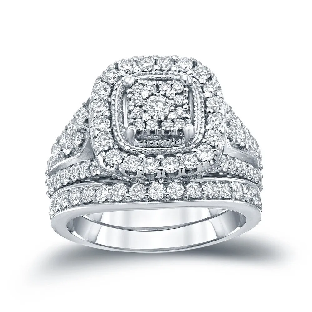 14k Gold 1 1/2ct TDW Vintage Inspired Diamond Halo Engagement Ring Set by Auriya sold by Zulily