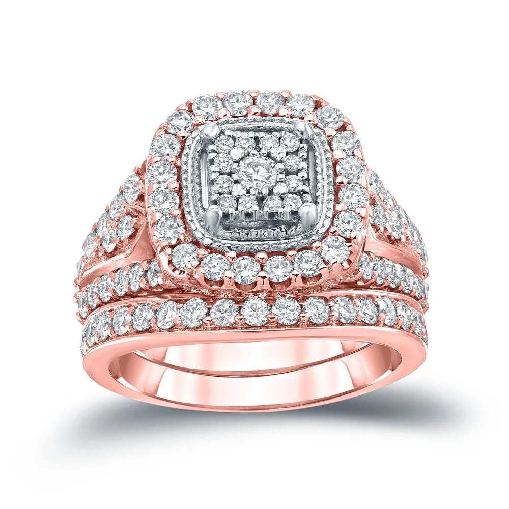 14k Gold 1 1/2ct TDW Vintage Inspired Diamond Halo Engagement Ring Set by Auriya sold by Zulily product image thumbnail 3