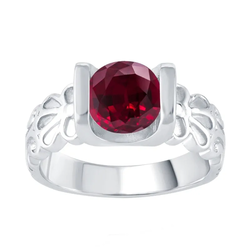 Sterling Silver with Ruby Solitaire Ring sold by Zulily