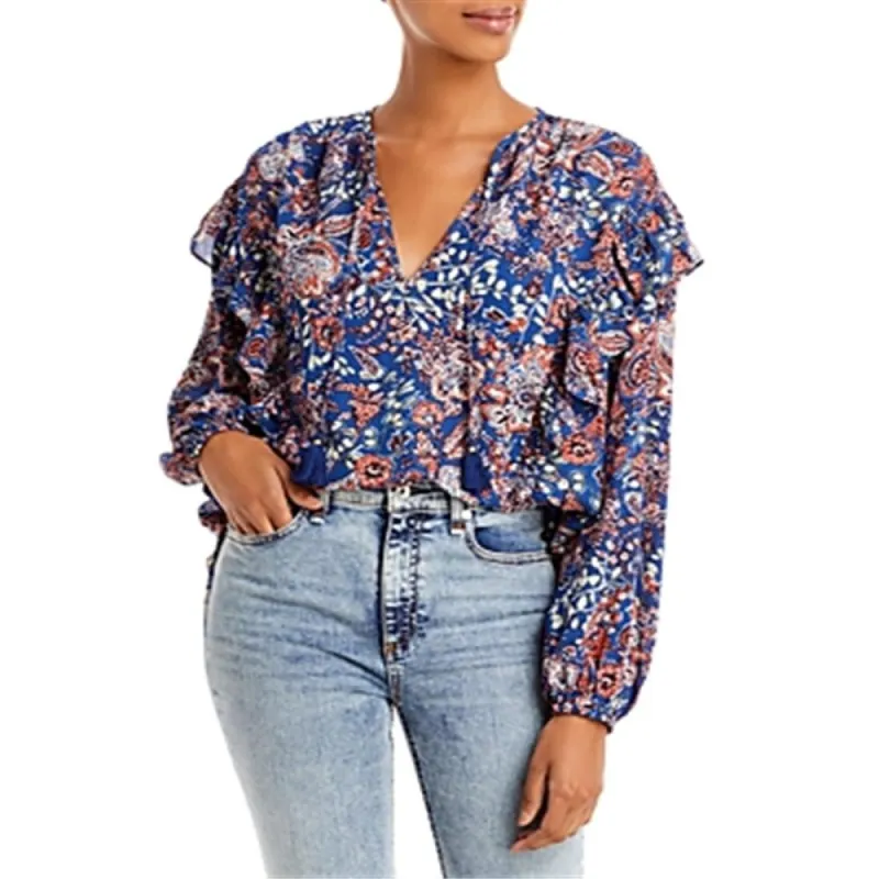 Aqua Women's Tie Neck Ruffled Blouse Blue Size X-Small sold by Zulily