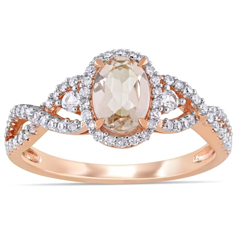 Miadora 10k Rose Gold Morganite White Sapphire and 1/3ct TDW Diamond Halo Infinity Ring sold by Zulily