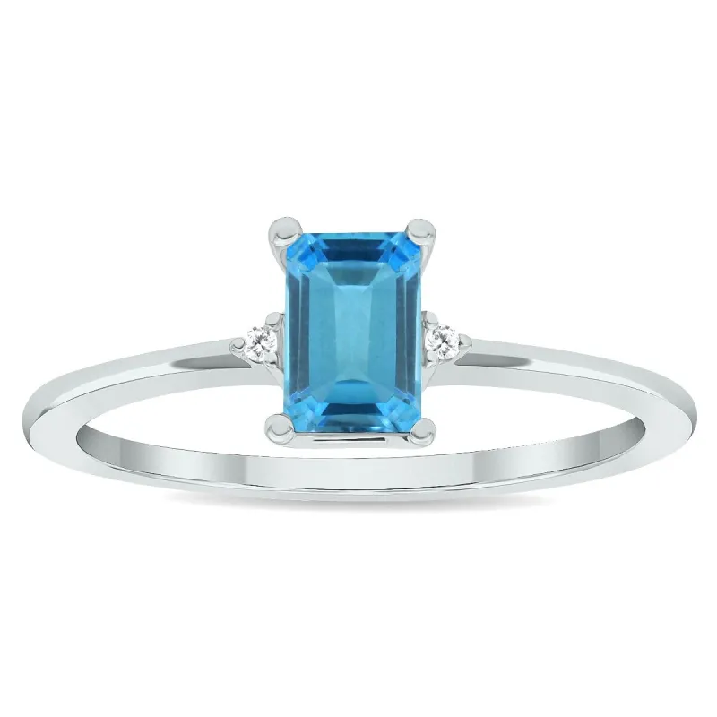 Women's Blue Topaz and Diamond Classic Band in 10K White Gold sold by Zulily