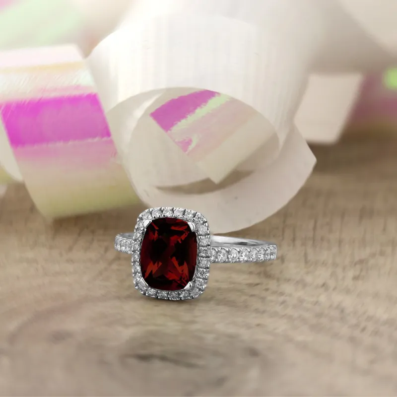 Auriya 1 7/8ct Cushion-cut Garnet and Halo Diamond Engagement Ring 3/8ctw 14k Gold sold by Zulily
