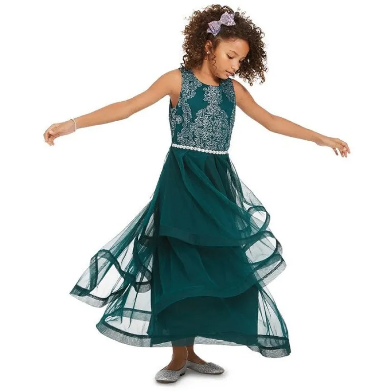 Speechless Big Girl's Beaded Crinoline Trim Dress Green Size 10 sold by Zulily