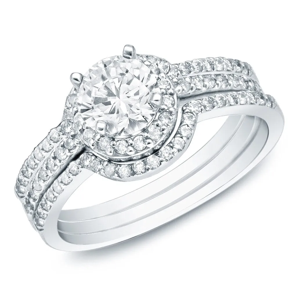 Auriya 1 1/4ctw Round Diamond Halo Engagement Ring and Wedding Band 3-Pc. Set 14k Gold sold by Zulily product image thumbnail 4