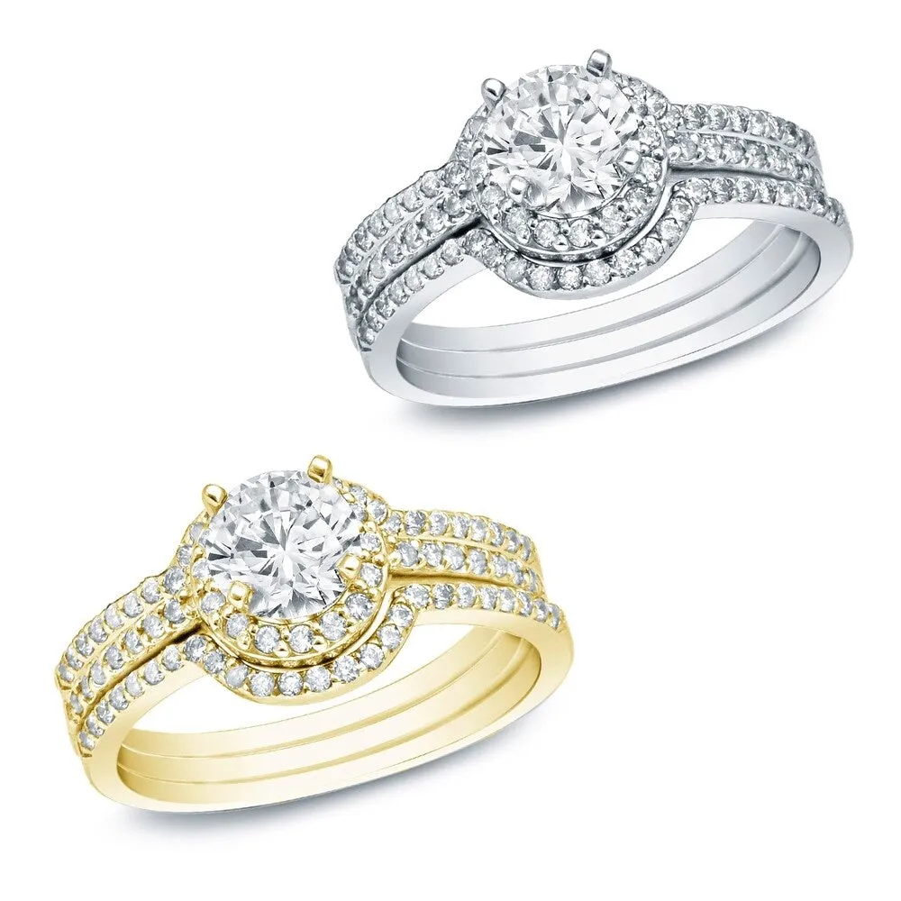 Auriya 1 1/4ctw Round Diamond Halo Engagement Ring and Wedding Band 3-Pc. Set 14k Gold sold by Zulily product image thumbnail 5